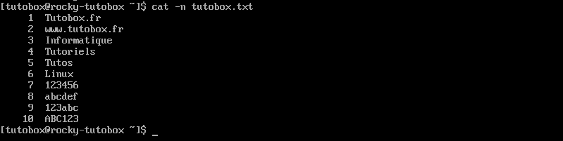 Visualización del contenido del archivo con los números de línea